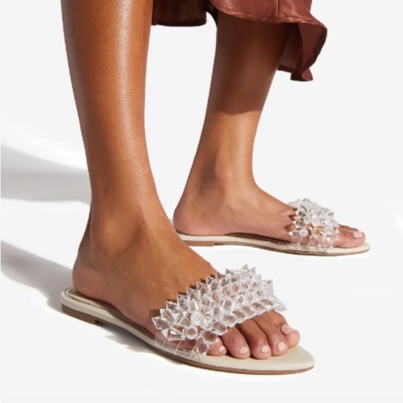 Sz 7.5 In The Spotlight Embellished Flat White Sandals NIB - Picture 6 of 6